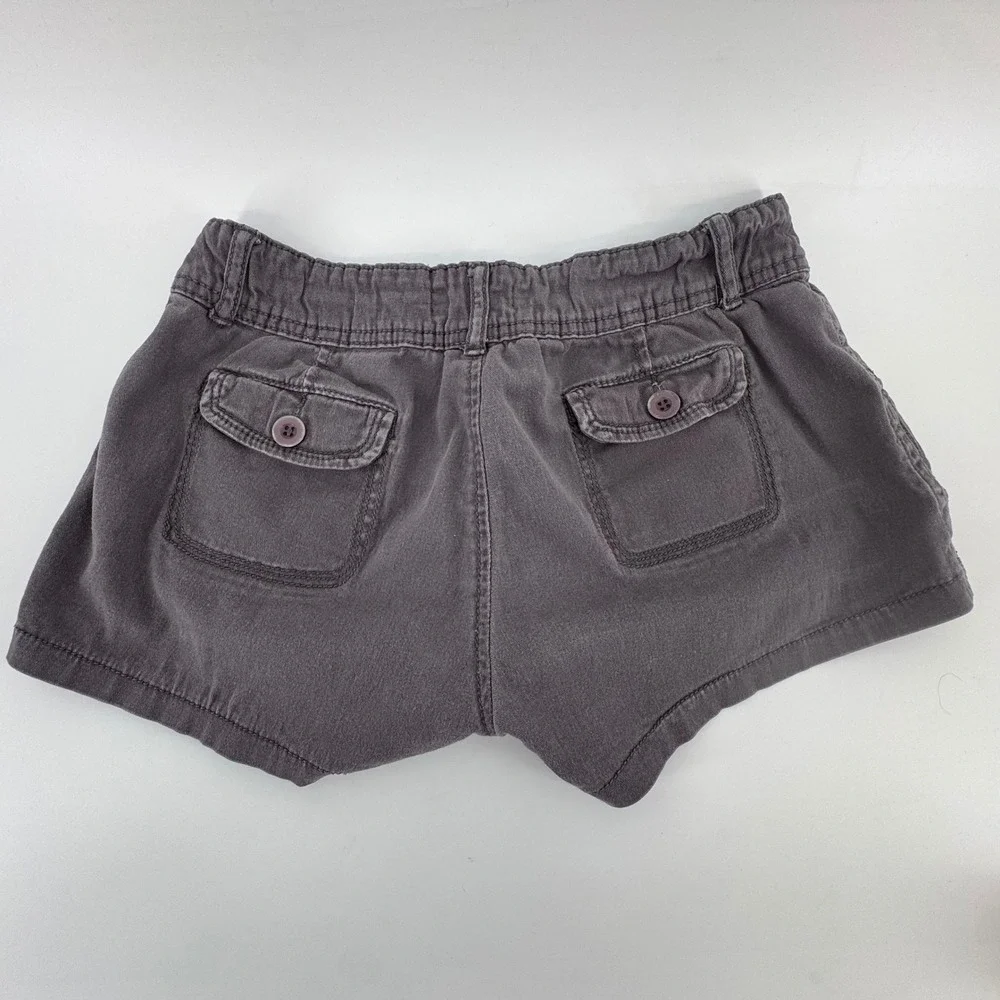 Iris Basic Womens Utility Shorts Charcoal Gray Stretch Cotton Size M Floral Trim